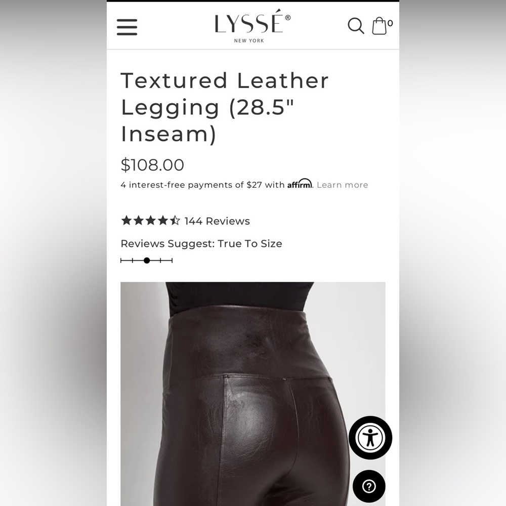 NWT LYSSE Leather Leggings in Espresso Size MP High Rise Slimming - Picture 6 of 7